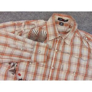 Artful Dodger Shirt Mens Med Pearl‎ Snap Orange Plaid Y2K Streetwear Cotton